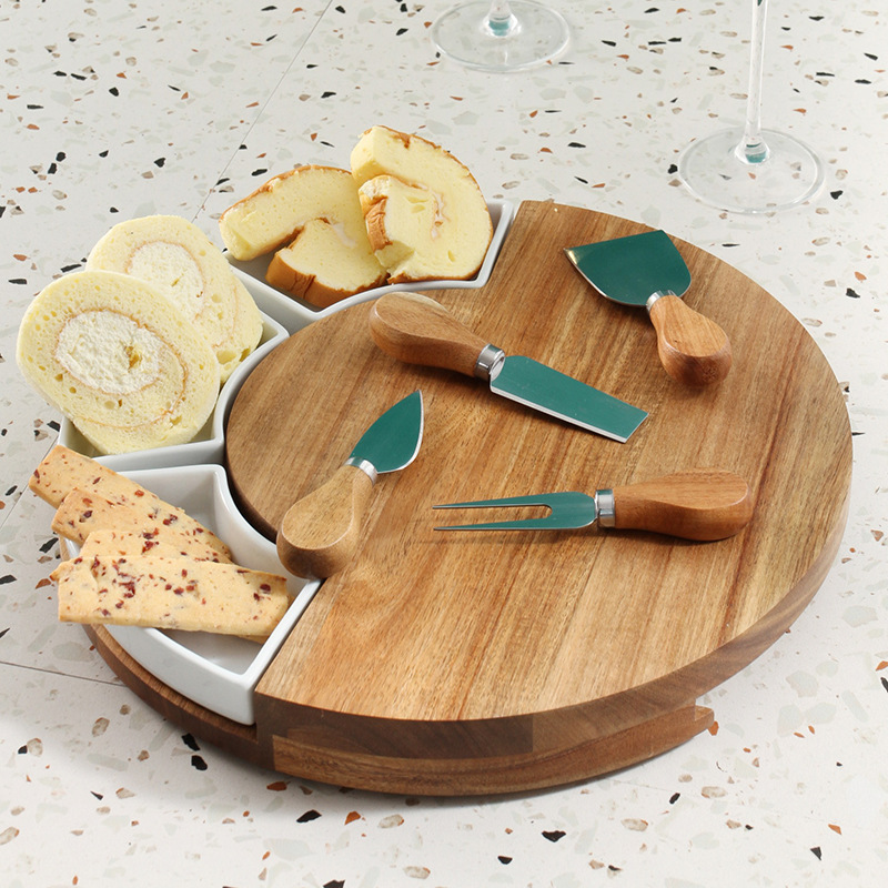 Round Charcuterie Wooden Cheese Board Set