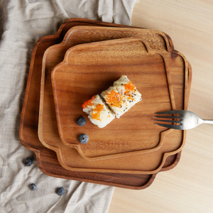 Natural Acacia Wood Square Serving Trays Wooden Dinner Plate