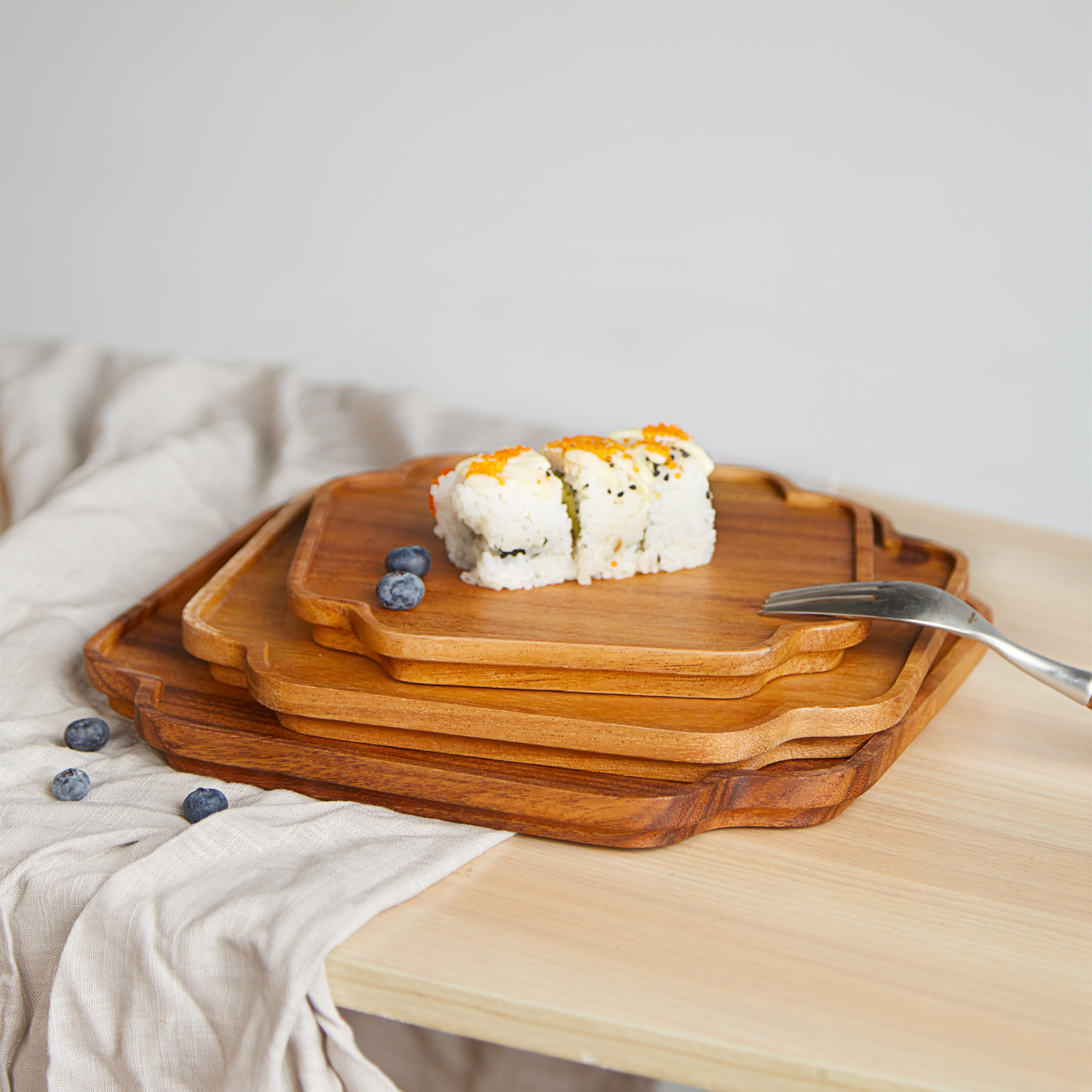 Natural Acacia Wood Square Serving Trays Wooden Dinner Plate