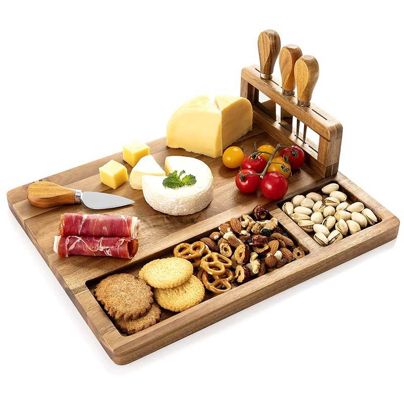 Acacia Wood Cheese Board and Knife Set Charcuterie Boards Serving Platter