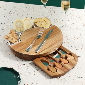 Round Charcuterie Wooden Cheese Board Set