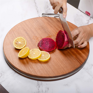 Round Wooden Cutting Board with Stainless Steel Handle