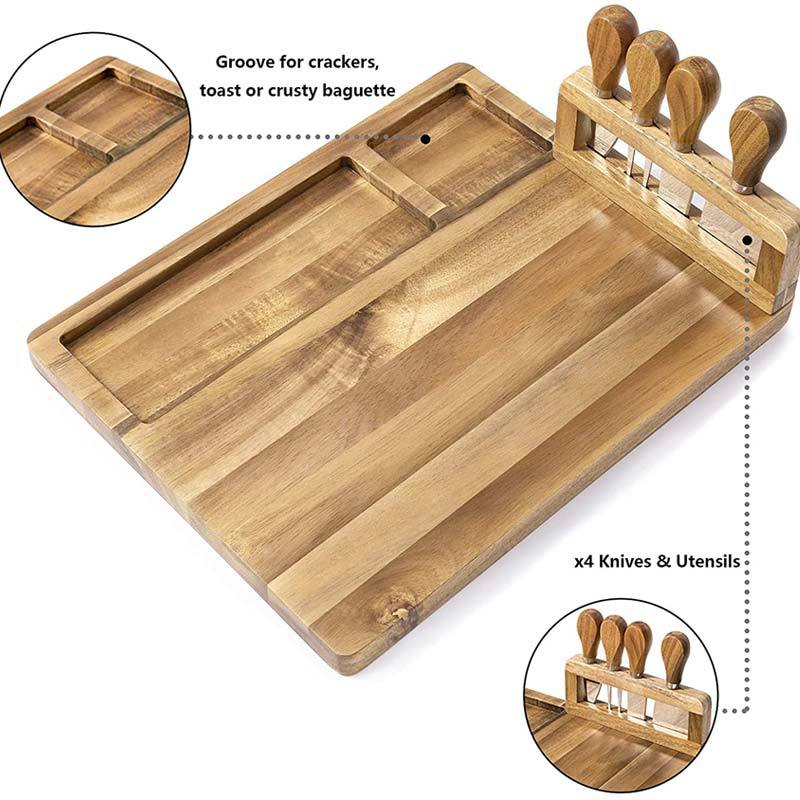 Acacia Wood Cheese Board and Knife Set Charcuterie Boards Serving Platter