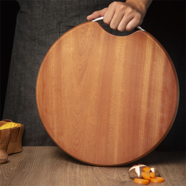 Round Wooden Chopping Board with Arc Metal Handle