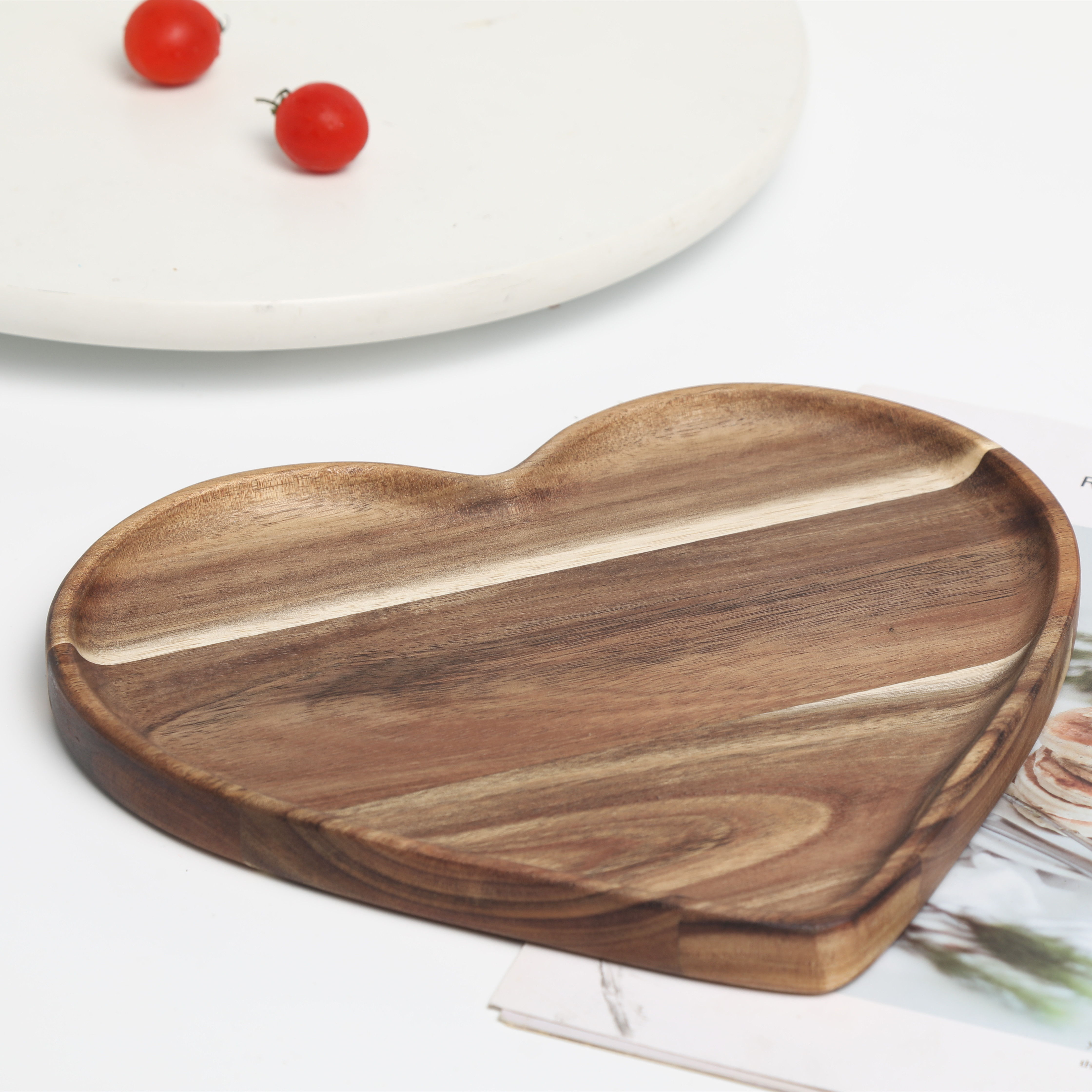 Heart Shape Wooden Plate Food Serving Tray