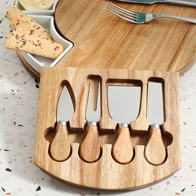 Round Charcuterie Wooden Cheese Board Set