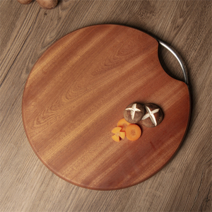 Round Wooden Chopping Board with Arc Metal Handle