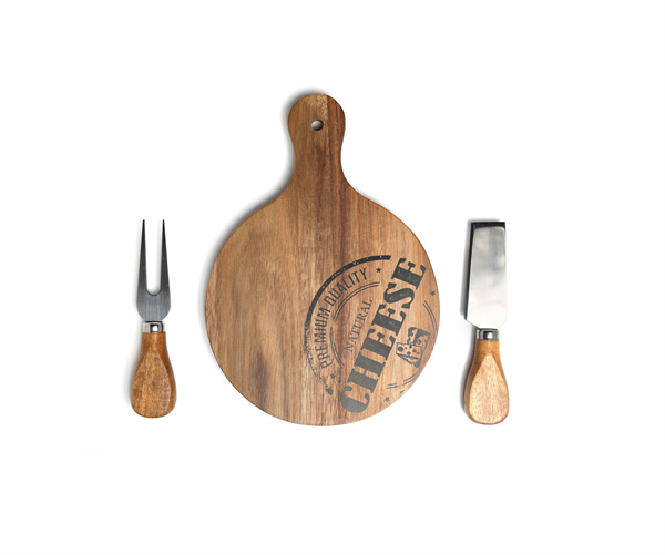 Round Shape Wooden Cheese Board and Knife Set