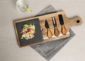 Rectangle Wooden Cheese Board with Cutlery Set