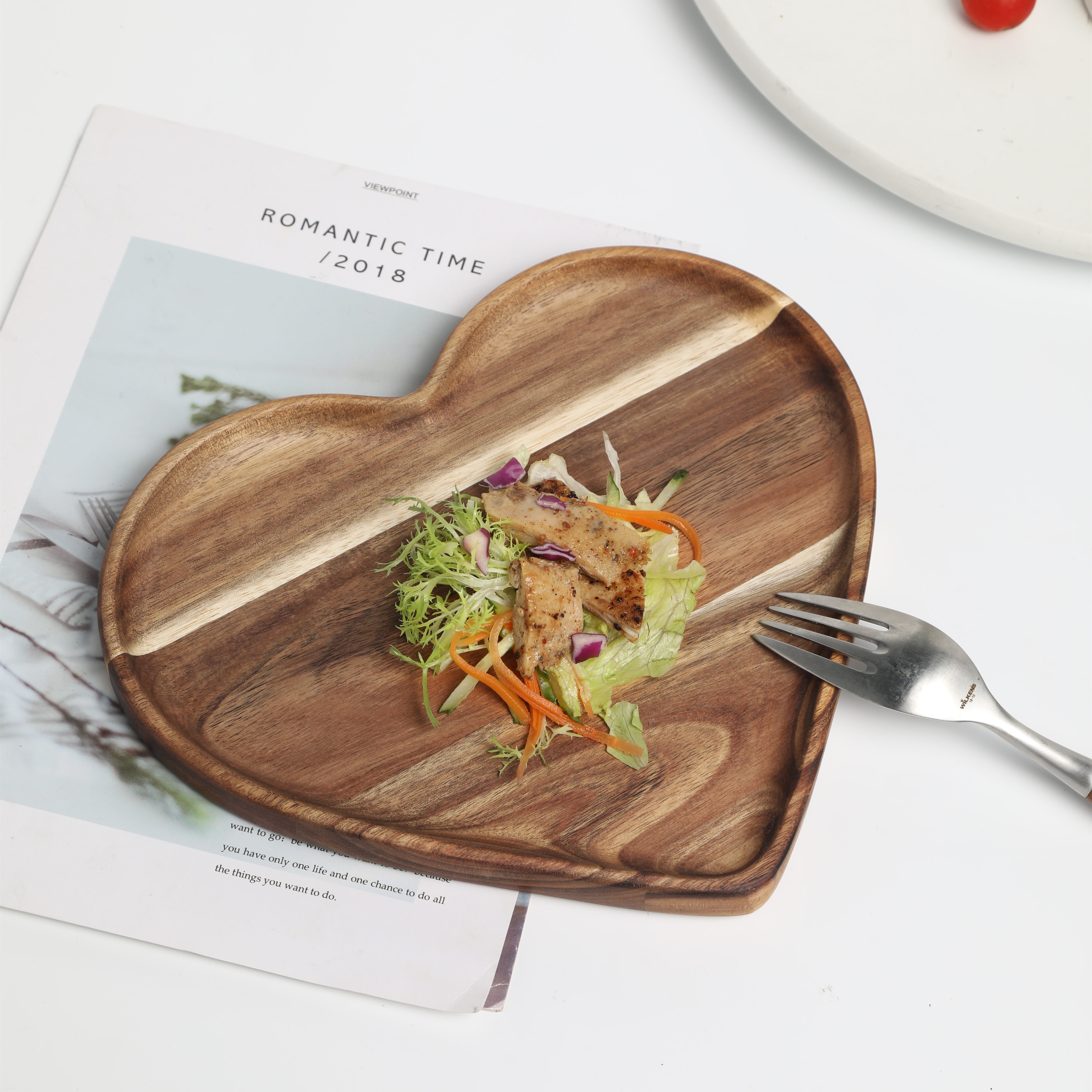 Heart Shape Wooden Plate Food Serving Tray