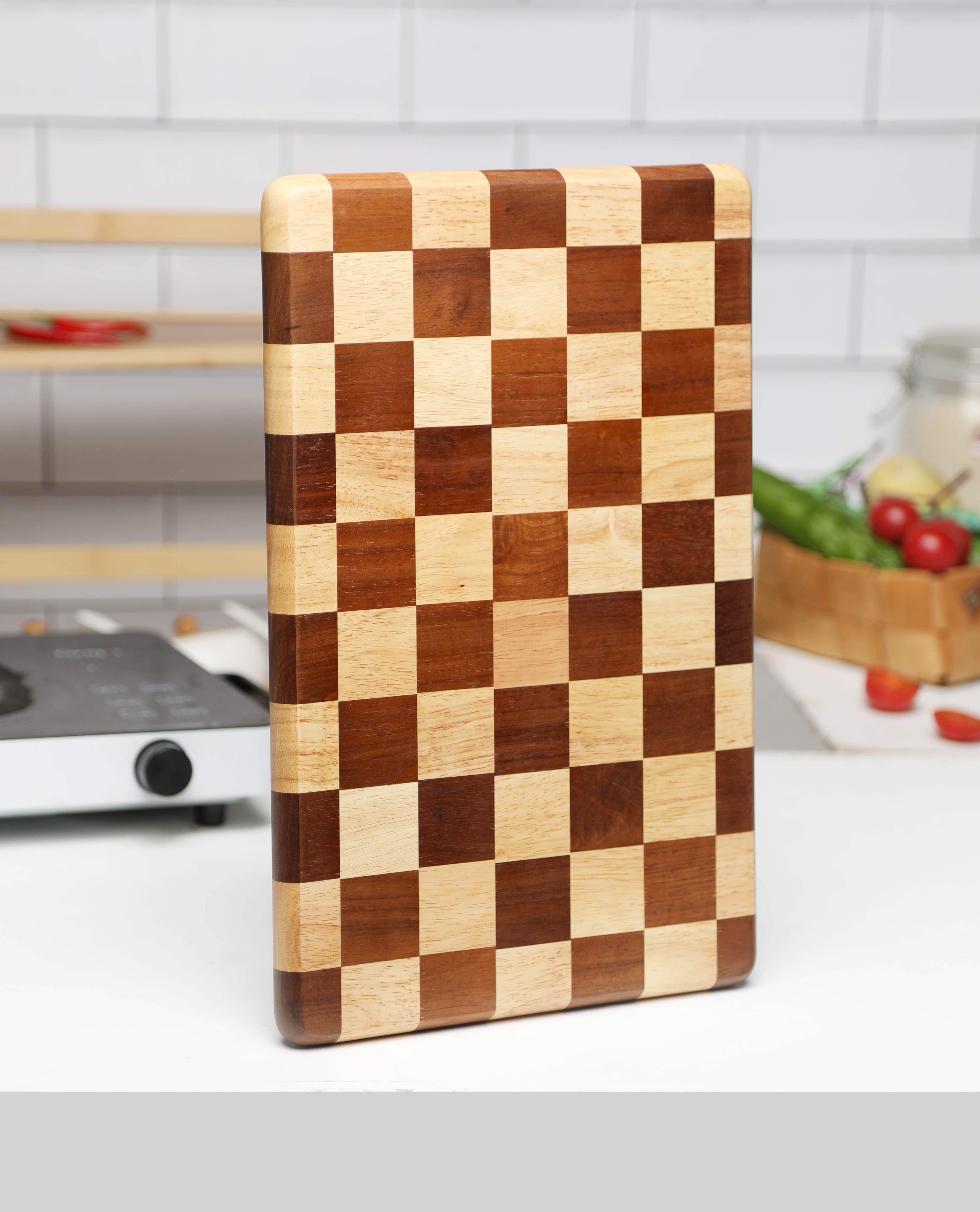 Checkerboard Wooden Cutting Board With Silicone Feet