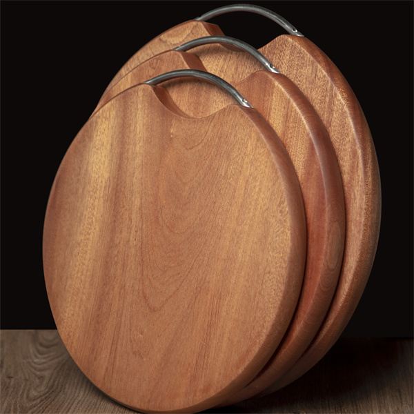 Round Wooden Chopping Board with Arc Metal Handle