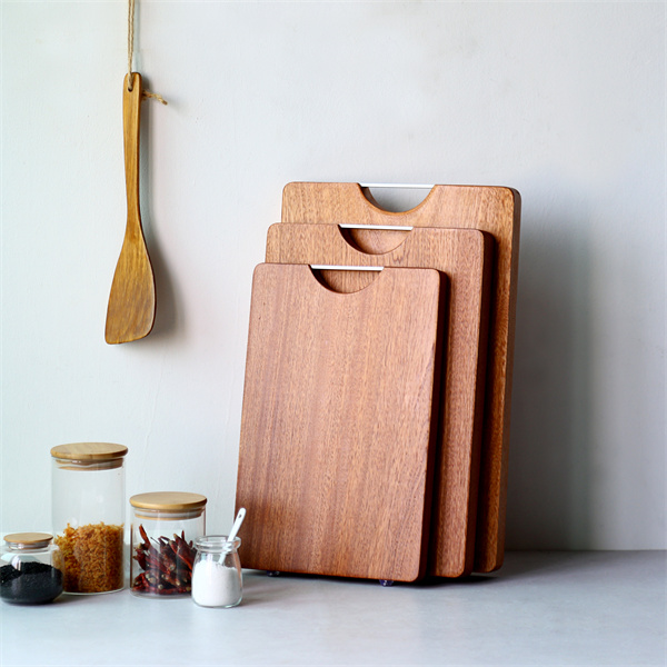 Square Wooden Cutting Board with Metal Handle