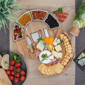 Rotating Round Acacia Wooden Cheese Board Set