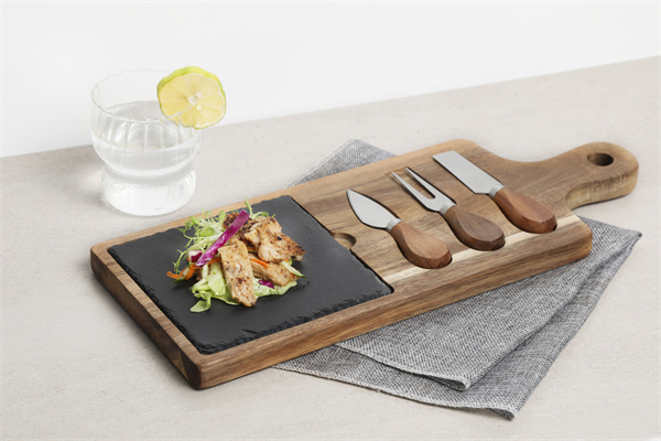 Rectangle Wooden Cheese Board with Cutlery Set