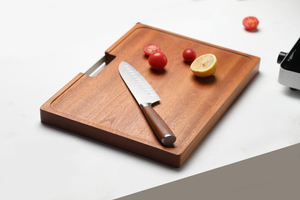 Rectangular Wooden Cutting Board With Stainless Steel Handle