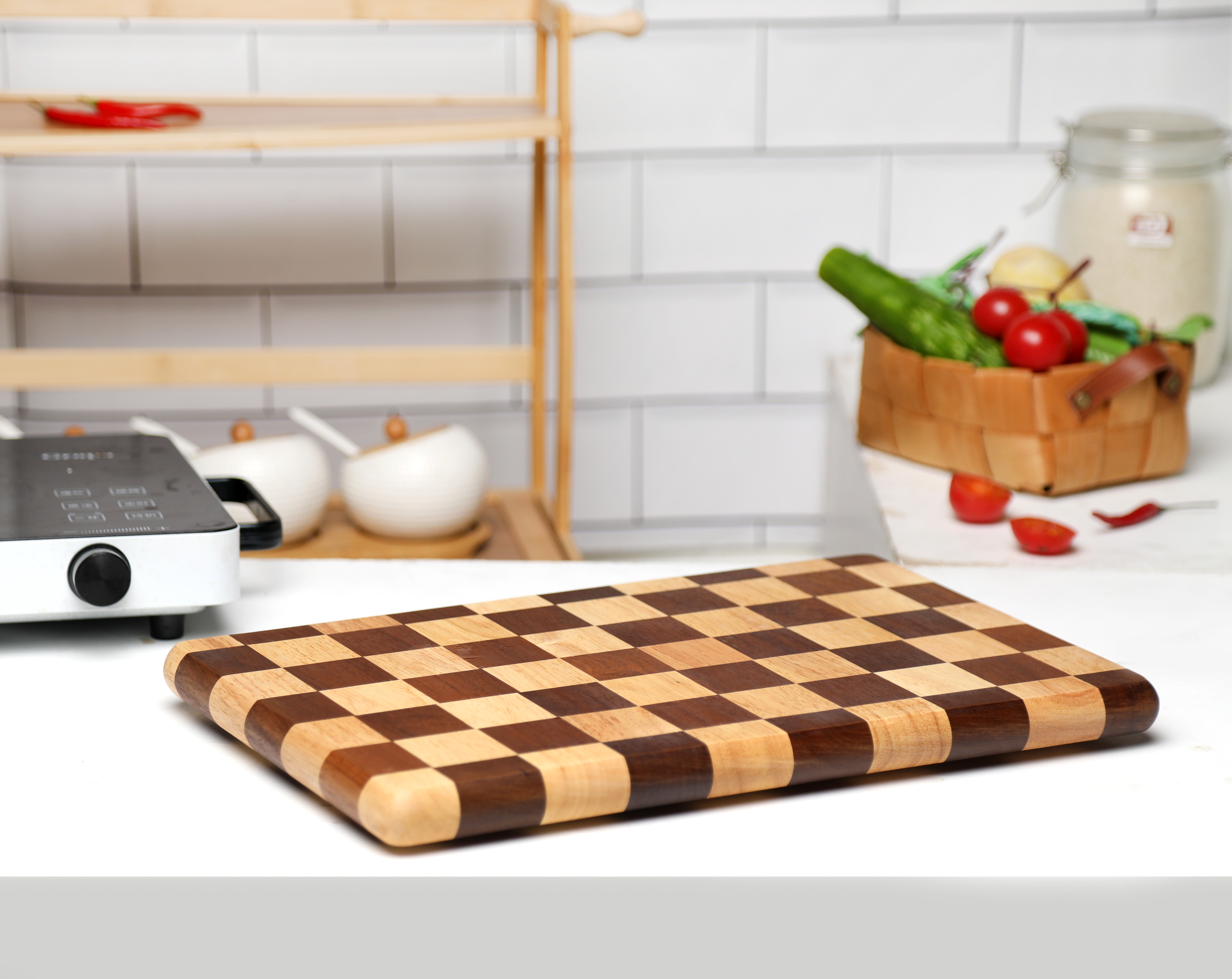 Checkerboard Wooden Cutting Board With Silicone Feet